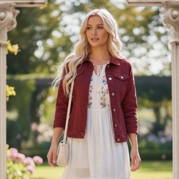 Jackets & Blazers - Burgundy (Dark Red) Jean Jacket